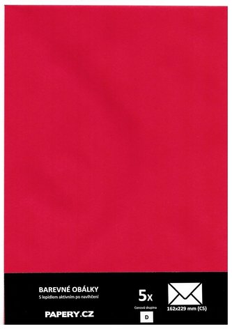 barevná obálka 162X229 ČERVENÁ SVĚTLÁ, 5 kusů, 100 gm2, olizová