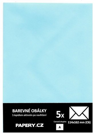barevná obálka 114X162 MODRÁ PASTELOVÁ, 5 kusů, 100 gm2, olizová