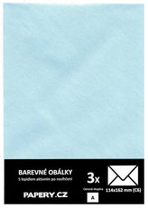 barevná obálka 114X162 MODRÁ SVĚTLÁ METALICKÁ, 3 kusy, 100 gm2, olizová