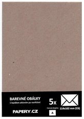 barevná obálka 114X162 HNĚDÁ RECYKLOVANÁ, 5 kusů, 100 gm2, olizová