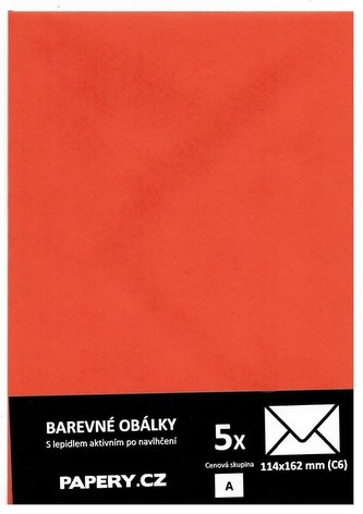 barevná obálka 114X162 ORANŽOVÁ, 5 kusů, 100 gm2, olizová