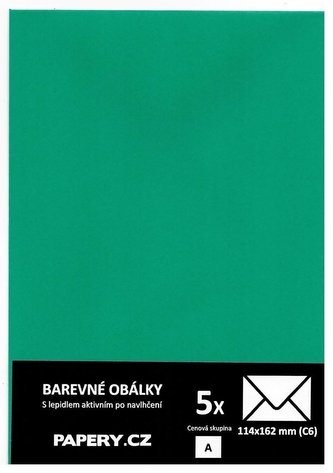 barevná obálka 114X162 ZELENÁ TMAVÁ, 5 kusů, 100 gm2, olizová