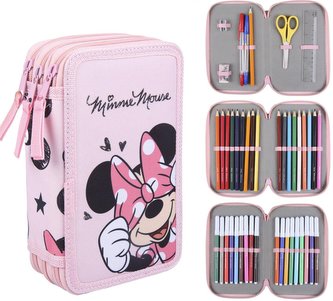Penál školní 3 patrový Minnie plný