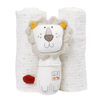 Chrastítko a 2 ks mušelínových plenek, FehnNatur Chrastítko a 2 ks mušelínových plenek, FehnNatur