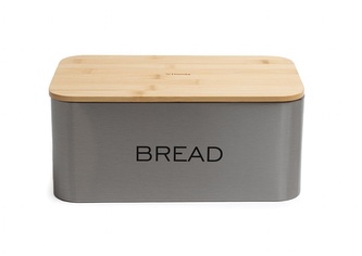 Kovový chlebník s bambusovým víkem BREAD stříbrná 35x19 cm Homla