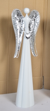 Plechový anděl Mary se stříbrnými křídly 66,5 cm