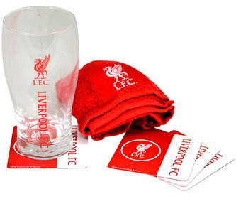 Bar set sklenice s tácky a ručníkem FC Liverpool: Wordmark (objem 470 ml)