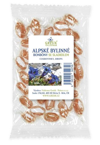 Grešík Alpské bylinné bonbóny se sladidlem 100 g