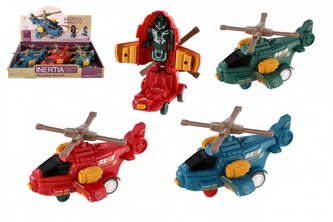 Vrtulník/Helikoptéra s robotem plast 15cm na setrvačník 3 barvy 6ks v boxu