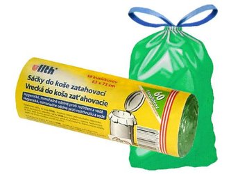Sáčky do koše HDPE 35 l, 50 x 60 cm, zatahovací, role 15 ks, 10 um - žluté