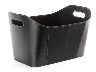 Velký koš na dřevo imitace kůže 35 x 40 x 55 cm - černý