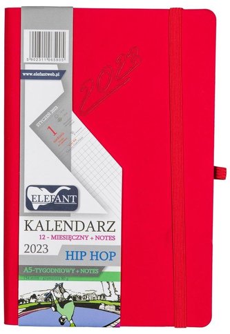 Kalendarz 2023 A5 tyg. Hip hop czerwony ELEFANT