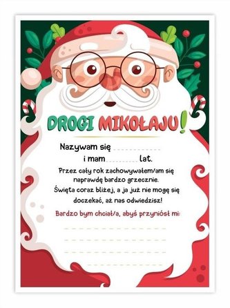 List do świętego Mikołaja A4 - Mikołaj 5szt