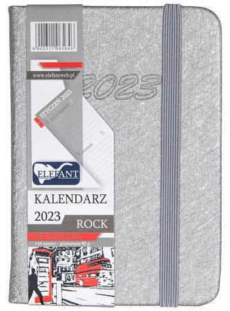 Kalendarz 2023 A7 tyg. Rock srebrny ELEFANT