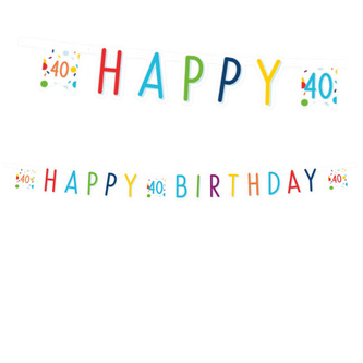 Party nápis Rainbow Confetti - Happy Birthday 40 - 180 x 14 cm