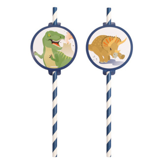 Papírová brčka Happy Dino 20 cm - 8 ks