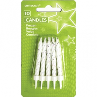Amscan Dortové svíčky s držáky bílé 10ks