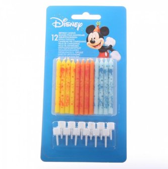 Procos dortové svíčky a držáčky 12ks Mickey Mouse žluté, oranžové a modré